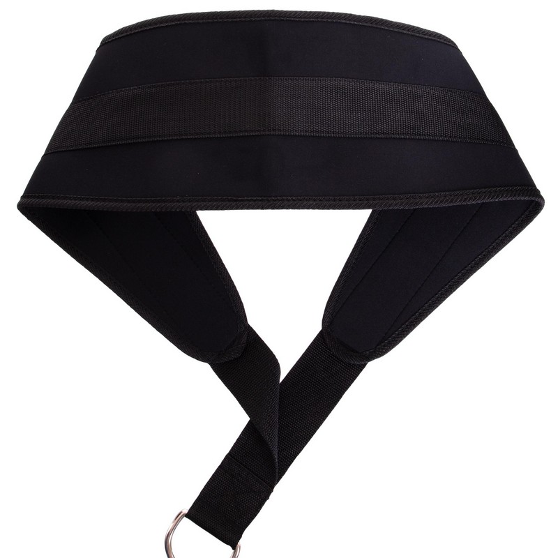 Пояс атлетичний для обтяження текстильний з ланцюгом та карабіном Zelart Dipping Belt TA-2647 спинка-20см чорний