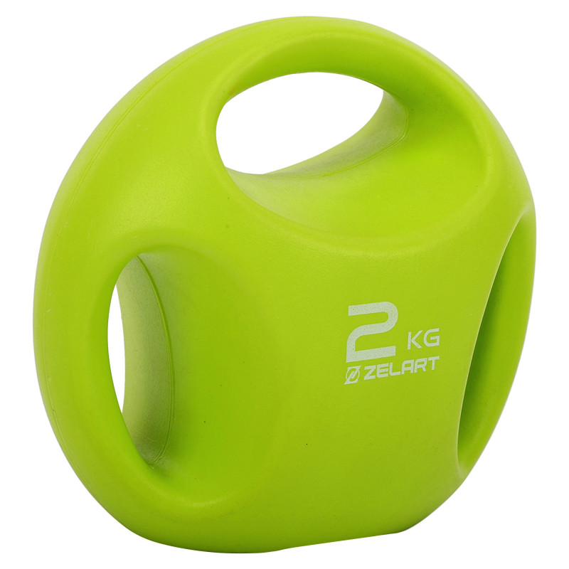 Гиря цільна пластикова PE з потрійним хватом Zelart TA-2670-2 вага 2кг салатовий