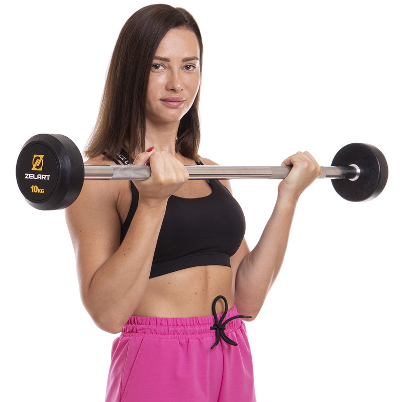 Штанга нерозбірна з фіксованою вагою пряма гумова Zelart Rubber Coated Barbell TA-2685-10 довжина-95см 10кг чорний