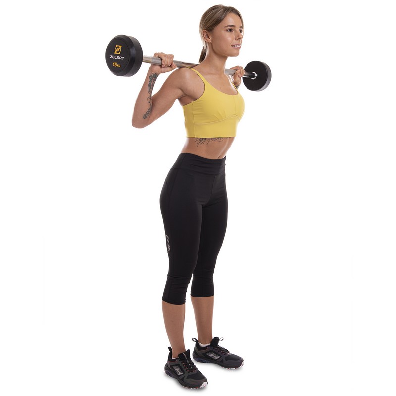 Штанга нерозбірна з фіксованою вагою пряма гумова Zelart Rubber Coated Barbell TA-2685-15 довжина-95см 15кг чорний