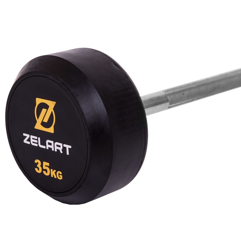 Штанга нерозбірна з фіксованою вагою пряма гумова Zelart Rubber Coated Barbell TA-2685-35 довжина-95см 35кг чорний