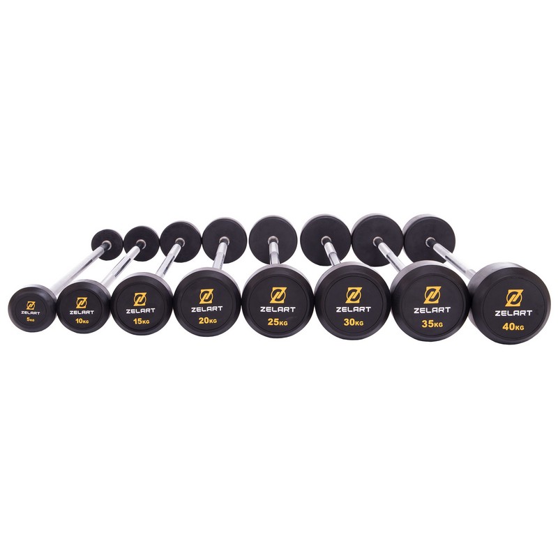 Штанга нерозбірна з фіксованою вагою пряма гумова Zelart Rubber Coated Barbell TA-2685-40 довжина-95см 40кг чорний