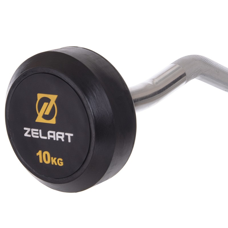 Штанга нерозбірна з фіксованою вагою вигнута гумова Zelart Rubber Coated Barbell TA-2687-10 довжина-95см 10кг чорний