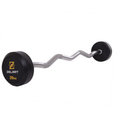 Штанга нерозбірна з фіксованою вагою вигнута гумова Zelart Rubber Coated Barbell TA-2687-20 довжина-95см 20кг чорний