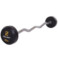 Штанга нерозбірна з фіксованою вагою вигнута гумова Zelart Rubber Coated Barbell TA-2687-25 довжина-95см 25кг чорний