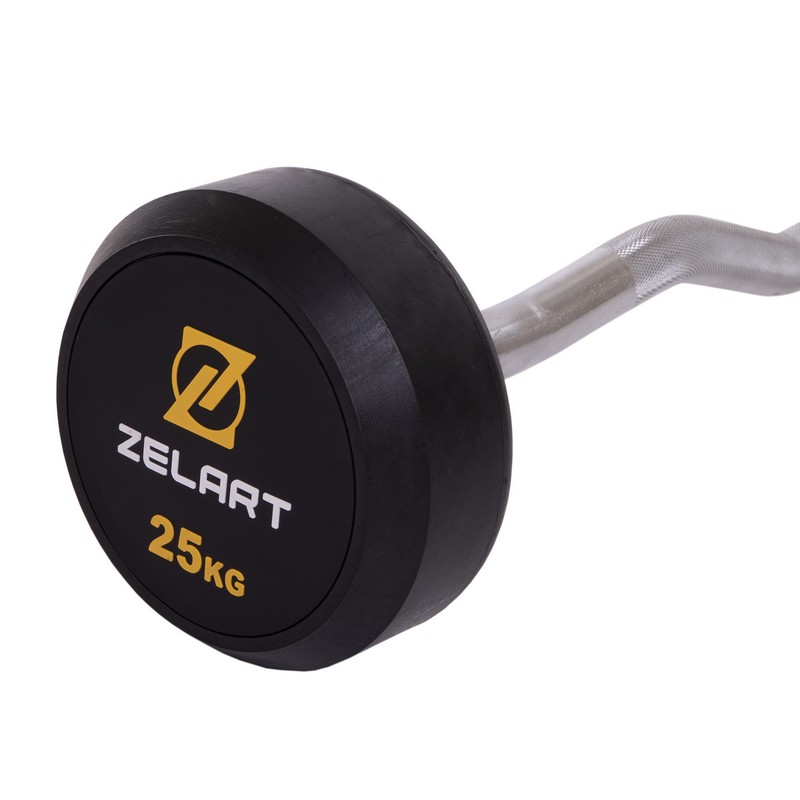Штанга нерозбірна з фіксованою вагою вигнута гумова Zelart Rubber Coated Barbell TA-2687-25 довжина-95см 25кг чорний