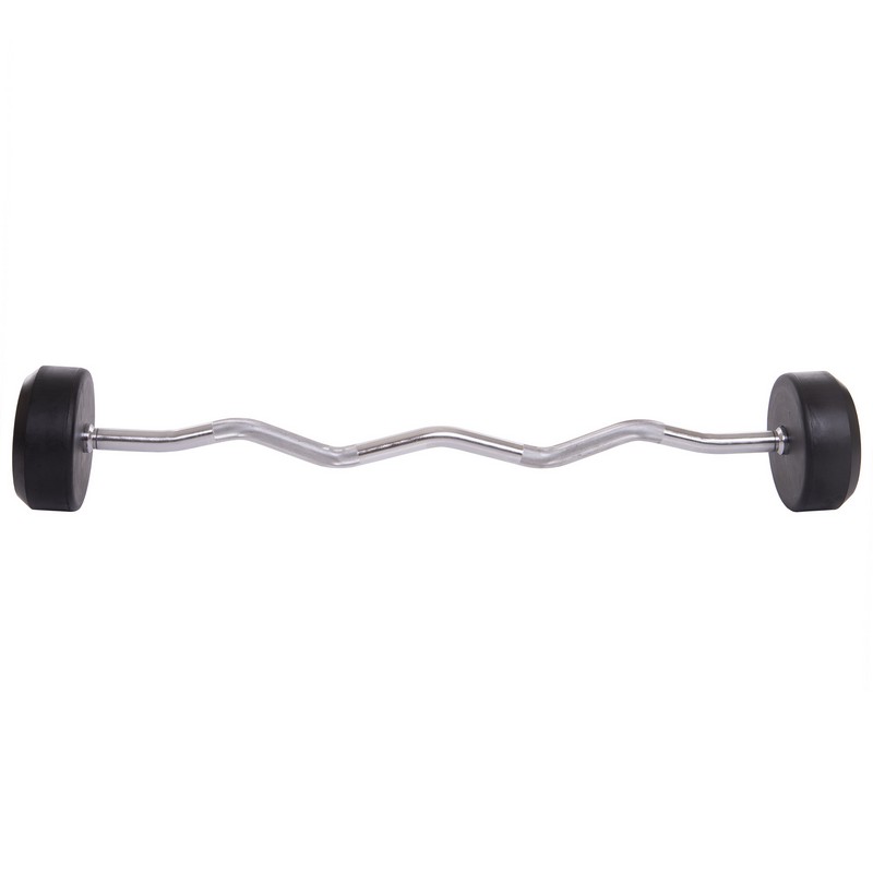 Штанга нерозбірна з фіксованою вагою вигнута гумова Zelart Rubber Coated Barbell TA-2687-30 довжина-95см 30кг чорний