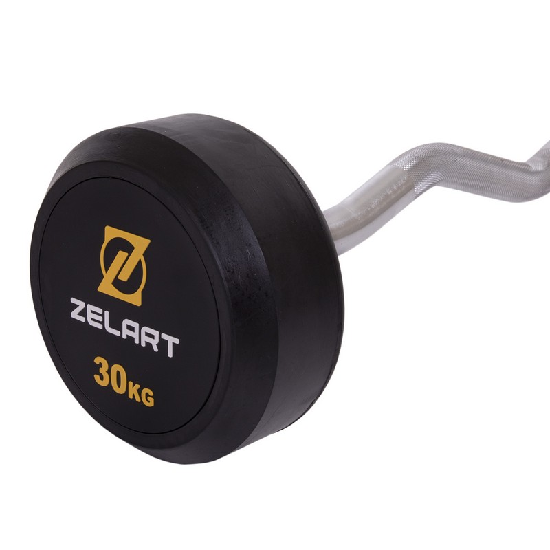 Штанга нерозбірна з фіксованою вагою вигнута гумова Zelart Rubber Coated Barbell TA-2687-30 довжина-95см 30кг чорний
