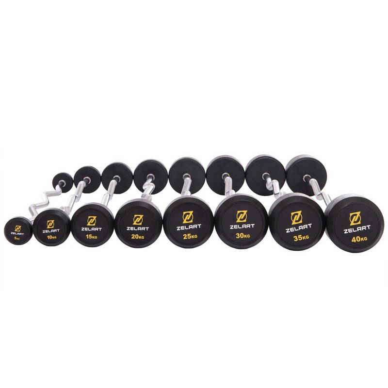 Штанга нерозбірна з фіксованою вагою вигнута гумова Zelart Rubber Coated Barbell TA-2687-30 довжина-95см 30кг чорний