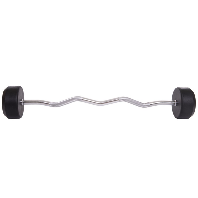 Штанга нерозбірна з фіксованою вагою вигнута гумова Zelart Rubber Coated Barbell TA-2687-35 довжина-95см 35кг чорний