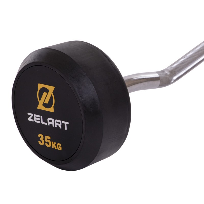 Штанга нерозбірна з фіксованою вагою вигнута гумова Zelart Rubber Coated Barbell TA-2687-35 довжина-95см 35кг чорний