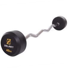 Штанга нерозбірна з фіксованою вагою вигнута гумова Zelart Rubber Coated Barbell TA-2687-40 довжина-95см 40кг чорний