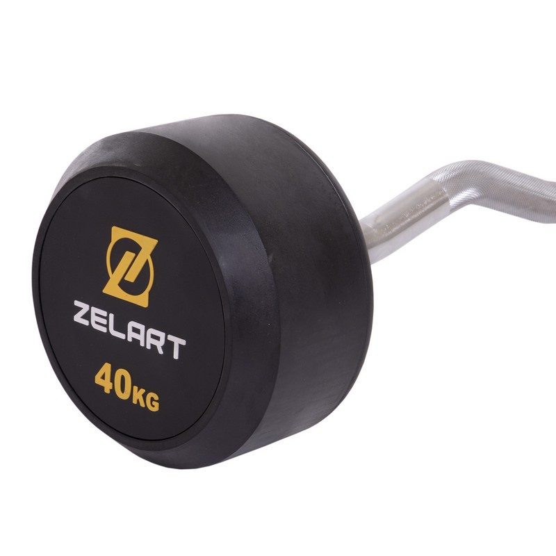 Штанга нерозбірна з фіксованою вагою вигнута гумова Zelart Rubber Coated Barbell TA-2687-40 довжина-95см 40кг чорний