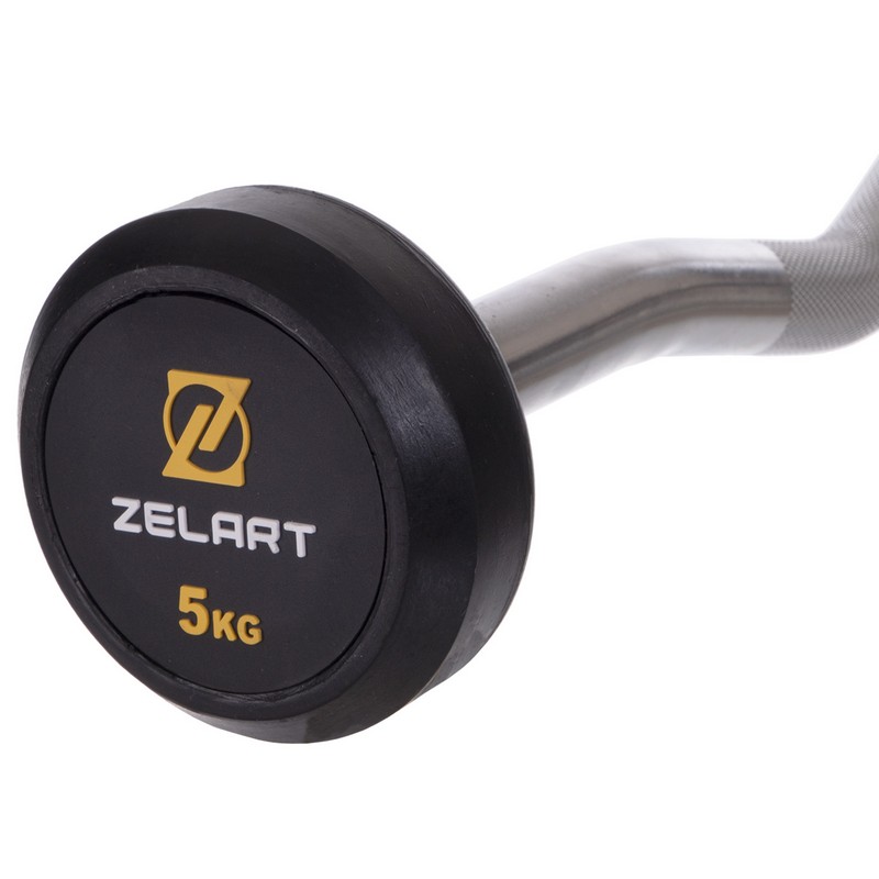 Штанга нерозбірна з фіксованою вагою вигнута гумова Zelart Rubber Coated Barbell TA-2687-5 довжина-95см 5кг чорний