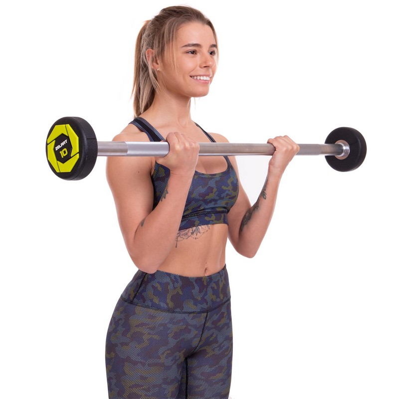 Штанга нерозбірна з фіксованою вагою пряма поліуретанова Zelart Urethane Barbell TA-2689-10 довжина-103см 10кг чорний-салатовий