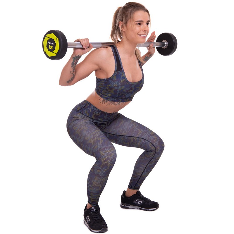 Штанга нерозбірна з фіксованою вагою пряма поліуретанова Zelart Urethane Barbell TA-2689-15 довжина-104см 15кг чорний-салатовий