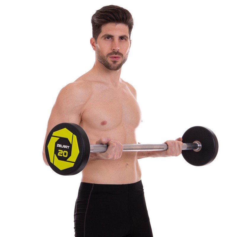 Штанга нерозбірна з фіксованою вагою пряма поліуретанова Zelart Urethane Barbell TA-2689-20 довжина-104см 20кг чорний-салатовий