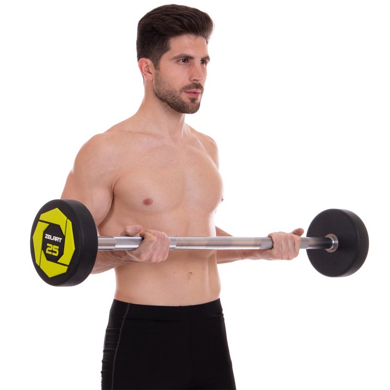 Штанга нерозбірна з фіксованою вагою пряма поліуретанова Zelart Urethane Barbell TA-2689-25 довжина-106см 25кг чорний-салатовий
