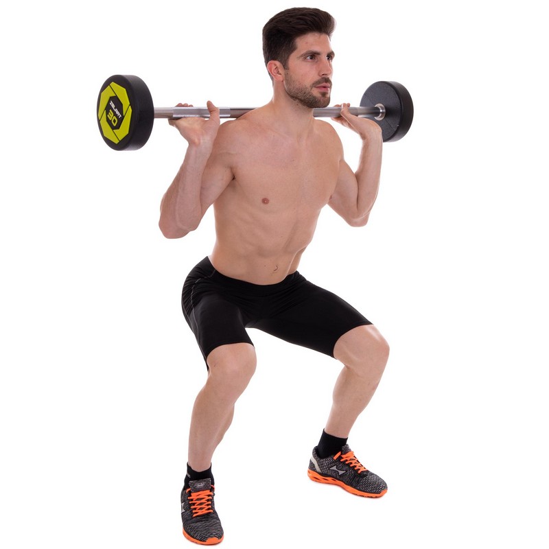 Штанга нерозбірна з фіксованою вагою пряма поліуретанова Zelart Urethane Barbell TA-2689-30 довжина-107см 30кг чорний-салатовий
