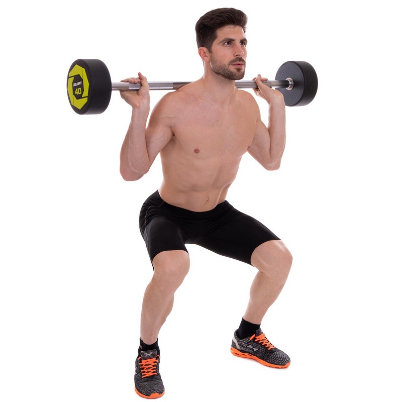Штанга нерозбірна з фіксованою вагою пряма поліуретанова Zelart Urethane Barbell TA-2689-40 довжина-112см 40кг чорний-салатовий