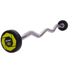 Штанга нерозбірна з фіксованою вагою вигнута поліуретанова Zelart Urethane Barbell TA-2690-10 довжина-102см 10кг чорний-салатовий