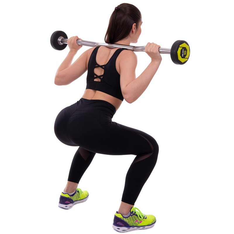 Штанга нерозбірна з фіксованою вагою вигнута поліуретанова Zelart Urethane Barbell TA-2690-10 довжина-102см 10кг чорний-салатовий