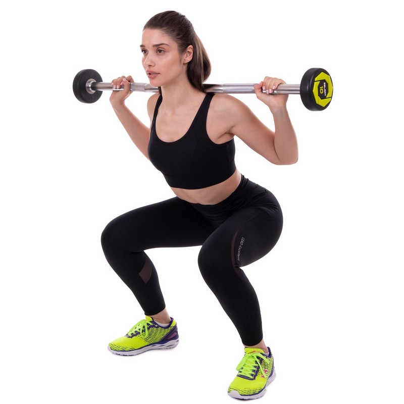 Штанга нерозбірна з фіксованою вагою вигнута поліуретанова Zelart Urethane Barbell TA-2690-10 довжина-102см 10кг чорний-салатовий