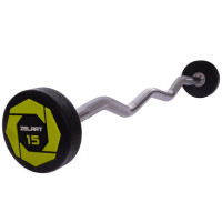 Штанга нерозбірна з фіксованою вагою вигнута поліуретанова Zelart Urethane Barbell TA-2690-15 довжина-104см 15кг чорний-салатовий