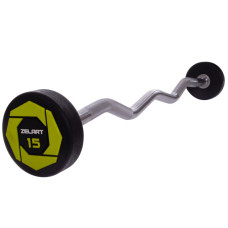 Штанга нерозбірна з фіксованою вагою вигнута поліуретанова Zelart Urethane Barbell TA-2690-15 довжина-104см 15кг чорний-салатовий