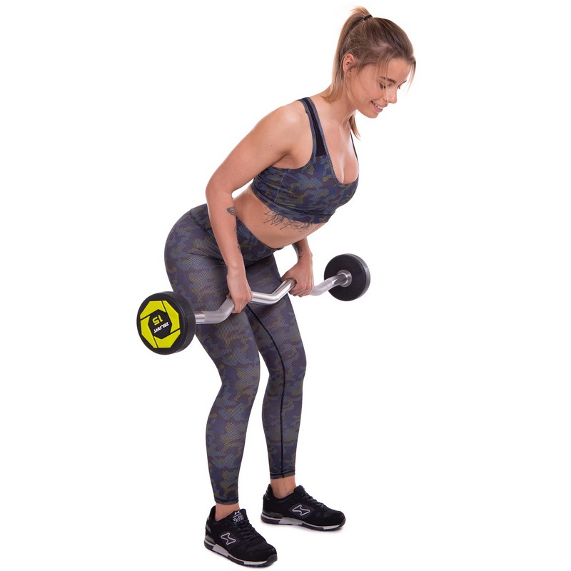 Штанга нерозбірна з фіксованою вагою вигнута поліуретанова Zelart Urethane Barbell TA-2690-15 довжина-104см 15кг чорний-салатовий