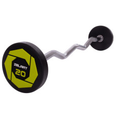 Штанга нерозбірна з фіксованою вагою вигнута поліуретанова Zelart Urethane Barbell TA-2690-20 довжина-104см 20кг чорний-салатовий