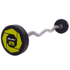 Штанга нерозбірна з фіксованою вагою вигнута поліуретанова Zelart Urethane Barbell TA-2690-25 довжина-106см 25кг чорний-салатовий