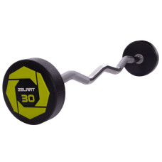 Штанга нерозбірна з фіксованою вагою вигнута поліуретанова Zelart Urethane Barbell TA-2690-30 довжина-107см 30кг чорний-салатовий
