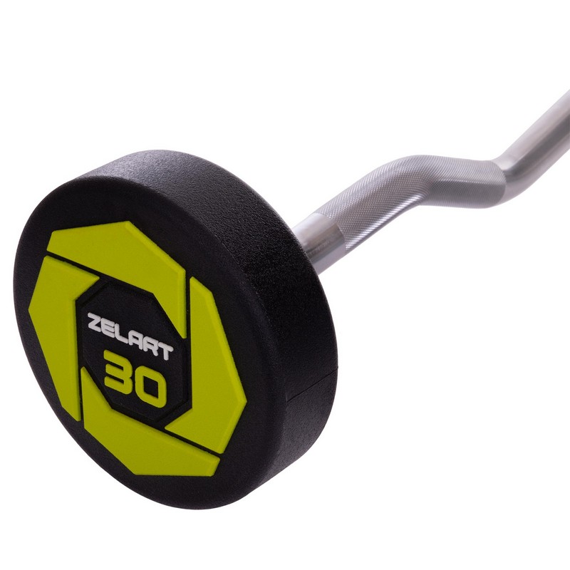 Штанга нерозбірна з фіксованою вагою вигнута поліуретанова Zelart Urethane Barbell TA-2690-30 довжина-107см 30кг чорний-салатовий