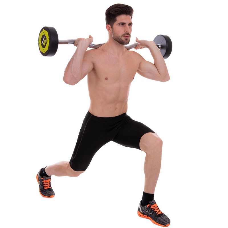 Штанга нерозбірна з фіксованою вагою вигнута поліуретанова Zelart Urethane Barbell TA-2690-30 довжина-107см 30кг чорний-салатовий