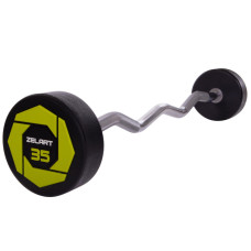 Штанга нерозбірна з фіксованою вагою вигнута поліуретанова Zelart Urethane Barbell TA-2690-35 довжина-110см 35кг чорний-салатовий