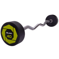 Штанга нерозбірна з фіксованою вагою вигнута поліуретанова Zelart Urethane Barbell TA-2690-40 довжина-111см 40кг чорний-салатовий