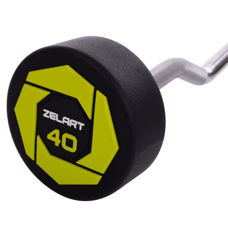 Штанга нерозбірна з фіксованою вагою вигнута поліуретанова Zelart Urethane Barbell TA-2690-40 довжина-111см 40кг чорний-салатовий
