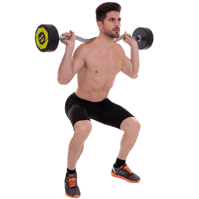 Штанга нерозбірна з фіксованою вагою вигнута поліуретанова Zelart Urethane Barbell TA-2690-40 довжина-111см 40кг чорний-салатовий