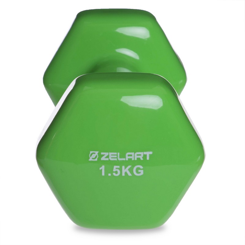 Гантель для фітнесу вінілова Zelart TA-2777-1_5 1шт 1,5кг кольори в асортименті