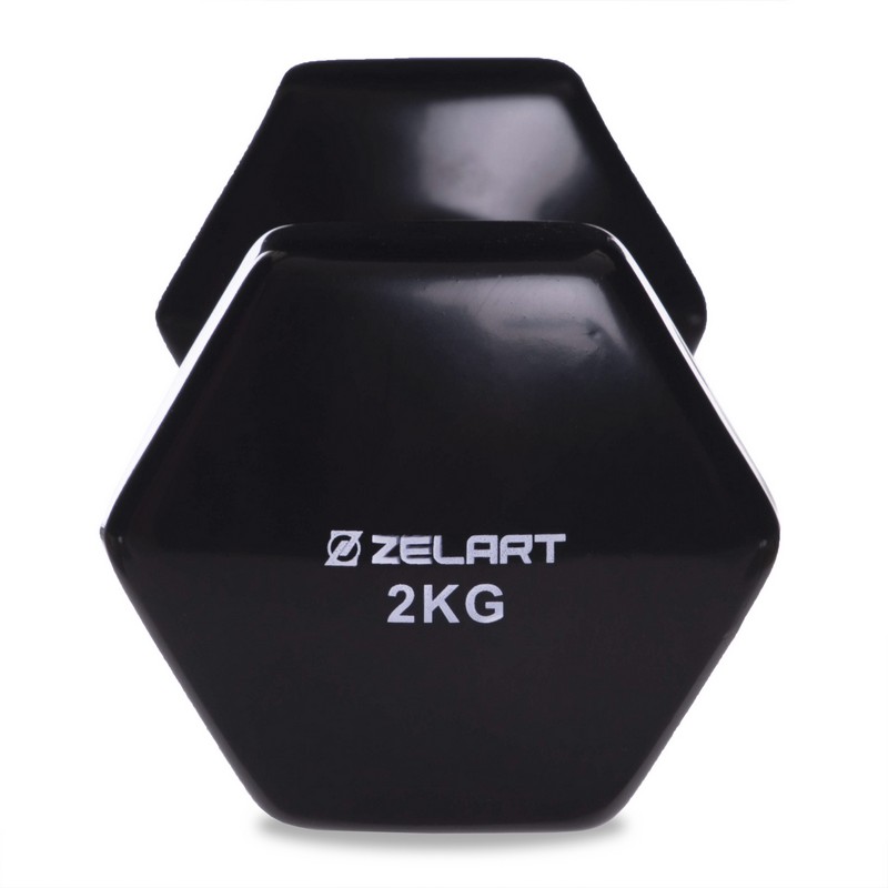 Гантель для фітнесу вінілова Zelart TA-2777-2 1шт 2кг кольори в асортименті