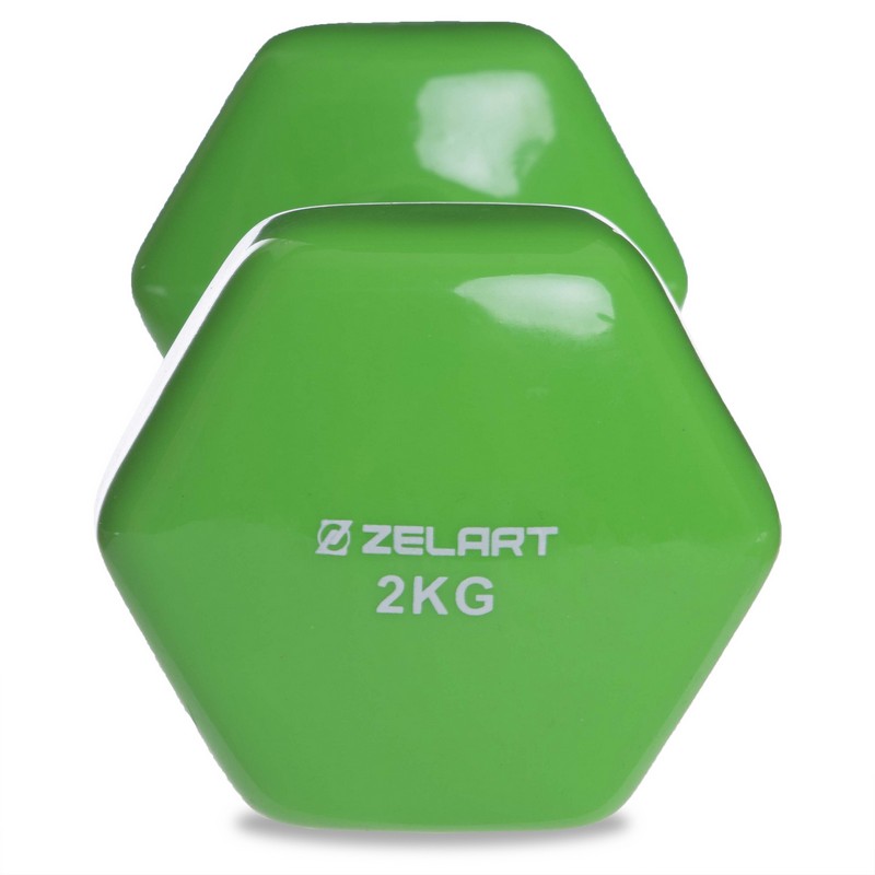 Гантель для фітнесу вінілова Zelart TA-2777-2 1шт 2кг кольори в асортименті