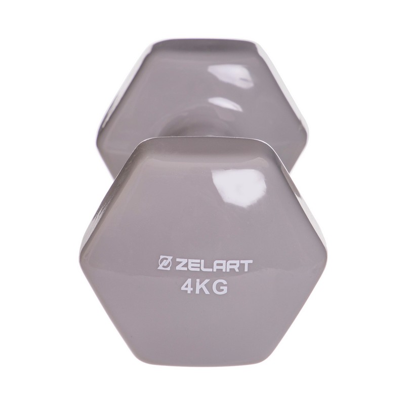 Гантель для фітнесу вінілова Zelart TA-2777-4 1шт 4кг кольори в асортименті