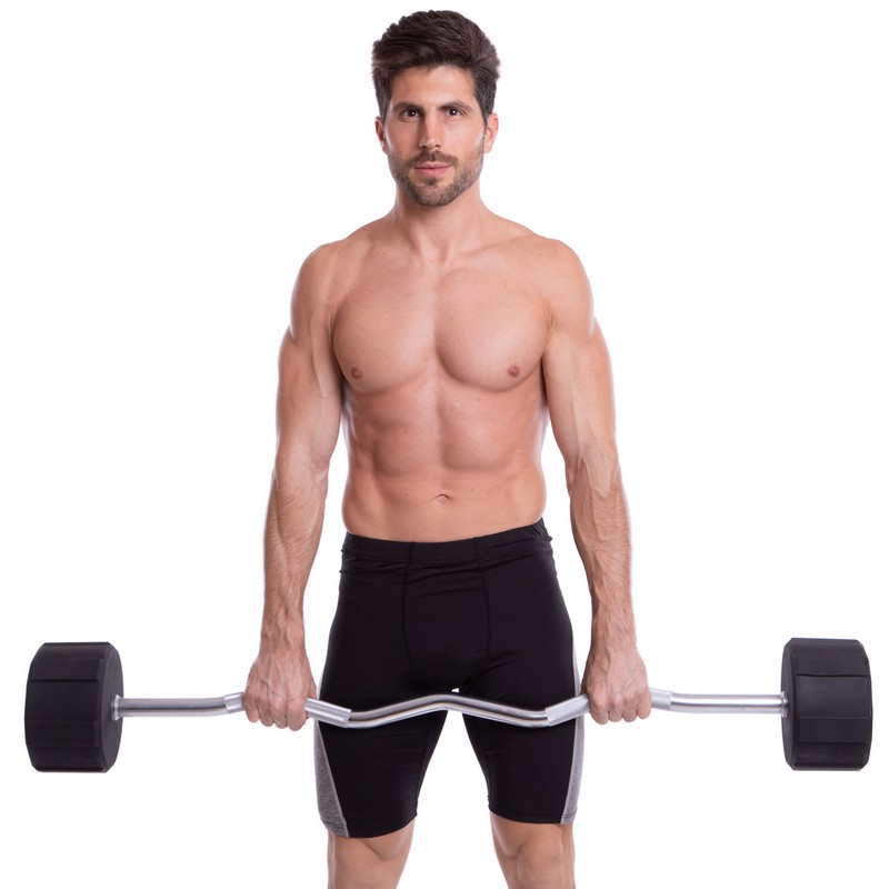 Штанга нерозбірна з фіксованою вагою вигнута поліуретанова LI NUO TA-3623-50 довжина-122см 50кг чорний-червоний