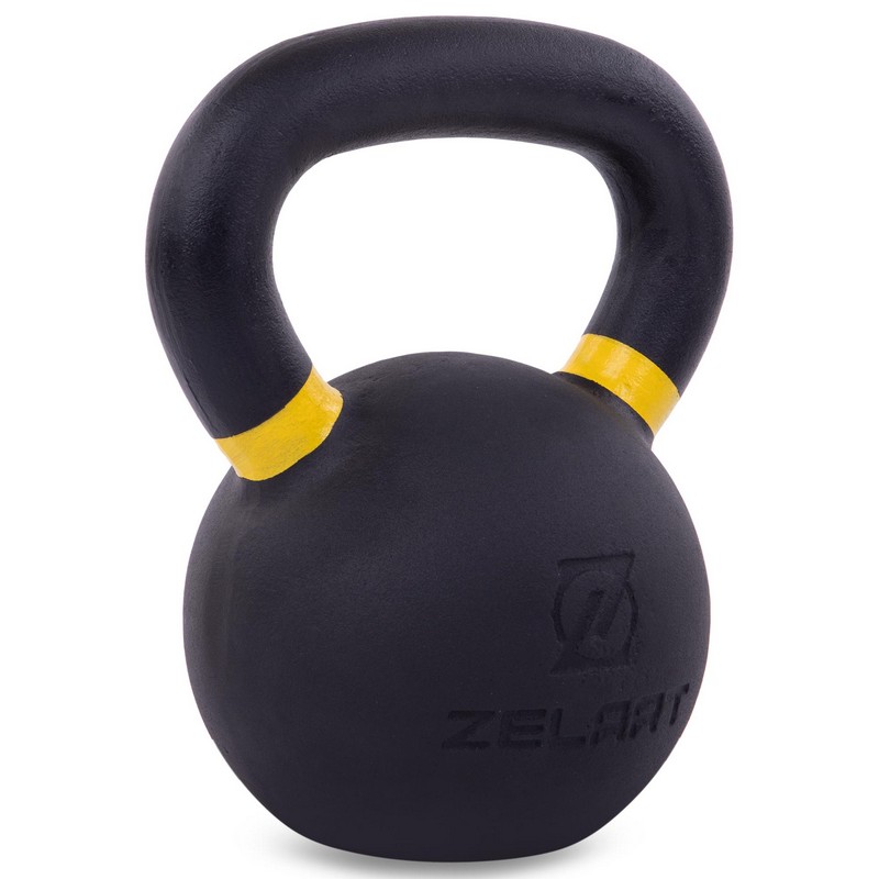 Гиря тренувальна цільна чавунна пофарбована Zelart TA-3638-16 вага 16кг чорний-жовтий