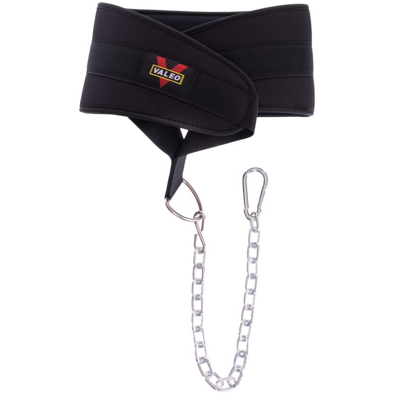 Пояс атлетичний для обтяження текстильний з ланцюгом та карабіном VALEO Dipping Belt TA-4422 спинка-17см чорний
