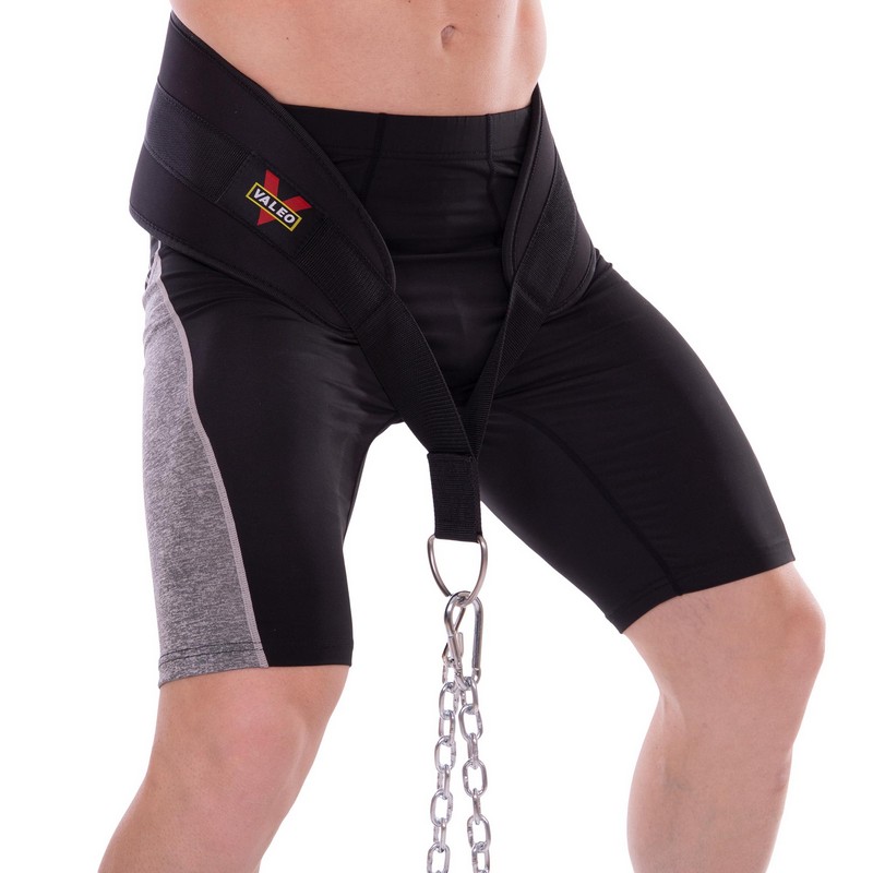 Пояс атлетичний для обтяження текстильний з ланцюгом та карабіном VALEO Dipping Belt TA-4422 спинка-17см чорний