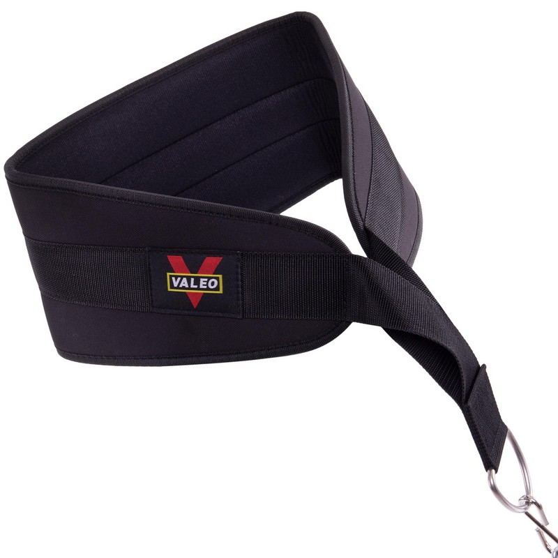Пояс атлетичний для обтяження текстильний з ланцюгом та карабіном VALEO Dipping Belt TA-4422 спинка-17см чорний