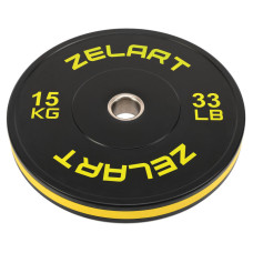 Бамперні диски гумові Bumper Plates Zelart TA-4790-15 51мм 15кг чорний-жовтий