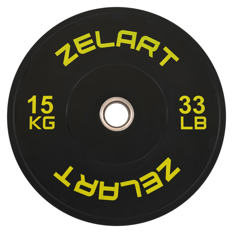Бамперні диски гумові Bumper Plates Zelart TA-4790-15 51мм 15кг чорний-жовтий